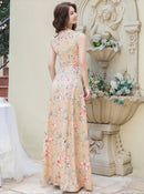 ERUKEI/C24018/エルケイ/ドレス/ロングドレス/イブニングドレス/ノースリーブ/フラワープリント/サテン/演奏会/パーティー