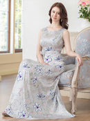 ERUKEI/C24018/エルケイ/ドレス/ロングドレス/イブニングドレス/ノースリーブ/フラワープリント/サテン/演奏会/パーティー