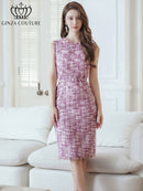 ERUKEI/C2799/エルケイ/ツイード/フリンジ/ノースリーブ/ベルト/タイト/膝丈/ミディアムドレス