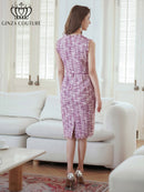 ERUKEI/C2799/エルケイ/ツイード/フリンジ/ノースリーブ/ベルト/タイト/膝丈/ミディアムドレス