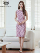 ERUKEI/C2799/エルケイ/ツイード/フリンジ/ノースリーブ/ベルト/タイト/膝丈/ミディアムドレス