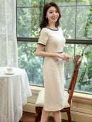 ERUKEI/C33022/タイトワンピース/バイカラー/パーティ/結婚式/二次会/ミディアムドレス