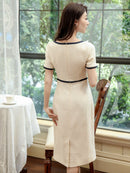 ERUKEI/C33022/タイトワンピース/バイカラー/パーティ/結婚式/二次会/ミディアムドレス