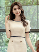 ERUKEI/C33022/タイトワンピース/バイカラー/パーティ/結婚式/二次会/ミディアムドレス