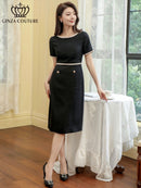 ERUKEI/C33022/タイトワンピース/バイカラー/パーティ/結婚式/二次会/ミディアムドレス