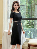 ERUKEI/C33022/タイトワンピース/バイカラー/パーティ/結婚式/二次会/ミディアムドレス