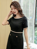 ERUKEI/C33022/タイトワンピース/バイカラー/パーティ/結婚式/二次会/ミディアムドレス