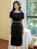 ERUKEI/C33022/タイトワンピース/バイカラー/パーティ/結婚式/二次会/ミディアムドレス