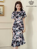 ERUKEI/C33105/エルケイ/ワンピース/パーティドレス/お食事会/マーメイドライン/花柄プリント/ミディアム丈