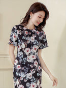 ERUKEI/C33105/エルケイ/ワンピース/パーティドレス/お食事会/マーメイドライン/花柄プリント/ミディアム丈