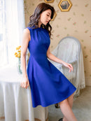 無地/ノースリーブ/プチハイネック/ハイウエスト/Aライン/膝丈/ミニドレス/ワンピース/C33206