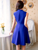 無地/ノースリーブ/プチハイネック/ハイウエスト/Aライン/膝丈/ミニドレス/ワンピース/C33206