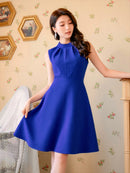 無地/ノースリーブ/プチハイネック/ハイウエスト/Aライン/膝丈/ミニドレス/ワンピース/C33206