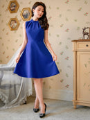 無地/ノースリーブ/プチハイネック/ハイウエスト/Aライン/膝丈/ミニドレス/ワンピース/C33206