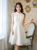 無地/ノースリーブ/プチハイネック/ハイウエスト/Aライン/膝丈/ミニドレス/ワンピース/C33206