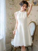 無地/ノースリーブ/プチハイネック/ハイウエスト/Aライン/膝丈/ミニドレス/ワンピース/C33206