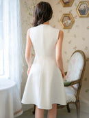 無地/ノースリーブ/プチハイネック/ハイウエスト/Aライン/膝丈/ミニドレス/ワンピース/C33206