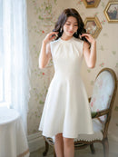 無地/ノースリーブ/プチハイネック/ハイウエスト/Aライン/膝丈/ミニドレス/ワンピース/C33206