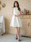 無地/ノースリーブ/プチハイネック/ハイウエスト/Aライン/膝丈/ミニドレス/ワンピース/C33206