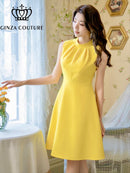 無地/ノースリーブ/プチハイネック/ハイウエスト/Aライン/膝丈/ミニドレス/ワンピース/C33206