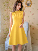 無地/ノースリーブ/プチハイネック/ハイウエスト/Aライン/膝丈/ミニドレス/ワンピース/C33206