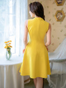 無地/ノースリーブ/プチハイネック/ハイウエスト/Aライン/膝丈/ミニドレス/ワンピース/C33206