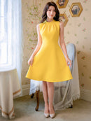 無地/ノースリーブ/プチハイネック/ハイウエスト/Aライン/膝丈/ミニドレス/ワンピース/C33206