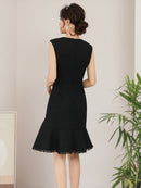 ERUKEI/エルケイ/E1193/ナイトドレス/ワンピース/ドレスパーティー/ノースリーブ/ツイード/お花ビジュー/ミディアム/結婚式/二次会/大きいサイズ/ワンカラー/KT