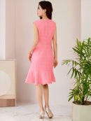 ERUKEI/エルケイ/E1193/ナイトドレス/ワンピース/ドレスパーティー/ノースリーブ/ツイード/お花ビジュー/ミディアム/結婚式/二次会/大きいサイズ/ワンカラー/KT