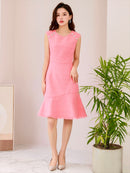 ERUKEI/エルケイ/E1193/ナイトドレス/ワンピース/ドレスパーティー/ノースリーブ/ツイード/お花ビジュー/ミディアム/結婚式/二次会/大きいサイズ/ワンカラー/KT