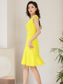 ERUKEI/エルケイ/E1193/ナイトドレス/ワンピース/ドレスパーティー/ノースリーブ/ツイード/お花ビジュー/ミディアム/結婚式/二次会/大きいサイズ/ワンカラー/KT