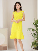 ERUKEI/エルケイ/E1193/ナイトドレス/ワンピース/ドレスパーティー/ノースリーブ/ツイード/お花ビジュー/ミディアム/結婚式/二次会/大きいサイズ/ワンカラー/KT