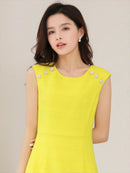 ERUKEI/エルケイ/E1193/ナイトドレス/ワンピース/ドレスパーティー/ノースリーブ/ツイード/お花ビジュー/ミディアム/結婚式/二次会/大きいサイズ/ワンカラー/KT