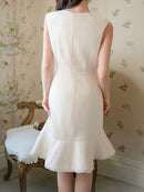 ERUKEI/エルケイ/E1193/ナイトドレス/ワンピース/ドレスパーティー/ノースリーブ/ツイード/お花ビジュー/ミディアム/結婚式/二次会/大きいサイズ/ワンカラー/KT