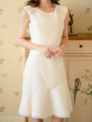 ERUKEI/エルケイ/E1193/ナイトドレス/ワンピース/ドレスパーティー/ノースリーブ/ツイード/お花ビジュー/ミディアム/結婚式/二次会/大きいサイズ/ワンカラー/KT