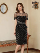ERUKEI/E1529/ワンピース/パーティ/結婚式/二次会/キャバドレス/ドット/ベルト付き/ビジュー