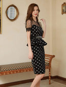 ERUKEI/E1529/ワンピース/パーティ/結婚式/二次会/キャバドレス/ドット/ベルト付き/ビジュー