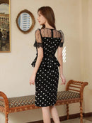 ERUKEI/E1529/ワンピース/パーティ/結婚式/二次会/キャバドレス/ドット/ベルト付き/ビジュー