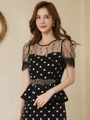 ERUKEI/E1529/ワンピース/パーティ/結婚式/二次会/キャバドレス/ドット/ベルト付き/ビジュー