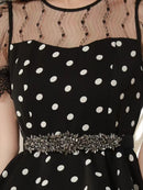 ERUKEI/E1529/ワンピース/パーティ/結婚式/二次会/キャバドレス/ドット/ベルト付き/ビジュー