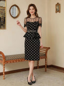 ERUKEI/E1529/ワンピース/パーティ/結婚式/二次会/キャバドレス/ドット/ベルト付き/ビジュー