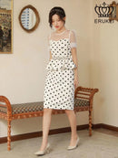 ERUKEI/E1529/ワンピース/パーティ/結婚式/二次会/キャバドレス/ドット/ベルト付き/ビジュー