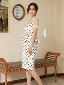 ERUKEI/E1529/ワンピース/パーティ/結婚式/二次会/キャバドレス/ドット/ベルト付き/ビジュー