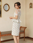 ERUKEI/E1529/ワンピース/パーティ/結婚式/二次会/キャバドレス/ドット/ベルト付き/ビジュー