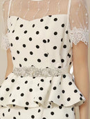 ERUKEI/E1529/ワンピース/パーティ/結婚式/二次会/キャバドレス/ドット/ベルト付き/ビジュー