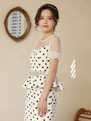 ERUKEI/E1529/ワンピース/パーティ/結婚式/二次会/キャバドレス/ドット/ベルト付き/ビジュー