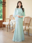 ERUKEI/E22030/ロングドレス/総レース/袖あり/ケープ付き/エレガント/イブニンングドレス/Aライン/演奏会/パーティー