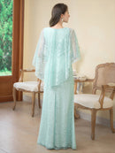 ERUKEI/E22030/ロングドレス/総レース/袖あり/ケープ付き/エレガント/イブニンングドレス/Aライン/演奏会/パーティー