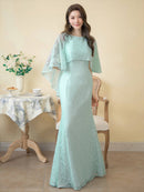 ERUKEI/E22030/ロングドレス/総レース/袖あり/ケープ付き/エレガント/イブニンングドレス/Aライン/演奏会/パーティー