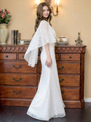 ERUKEI/E22030/ロングドレス/総レース/袖あり/ケープ付き/エレガント/イブニンングドレス/Aライン/演奏会/パーティー